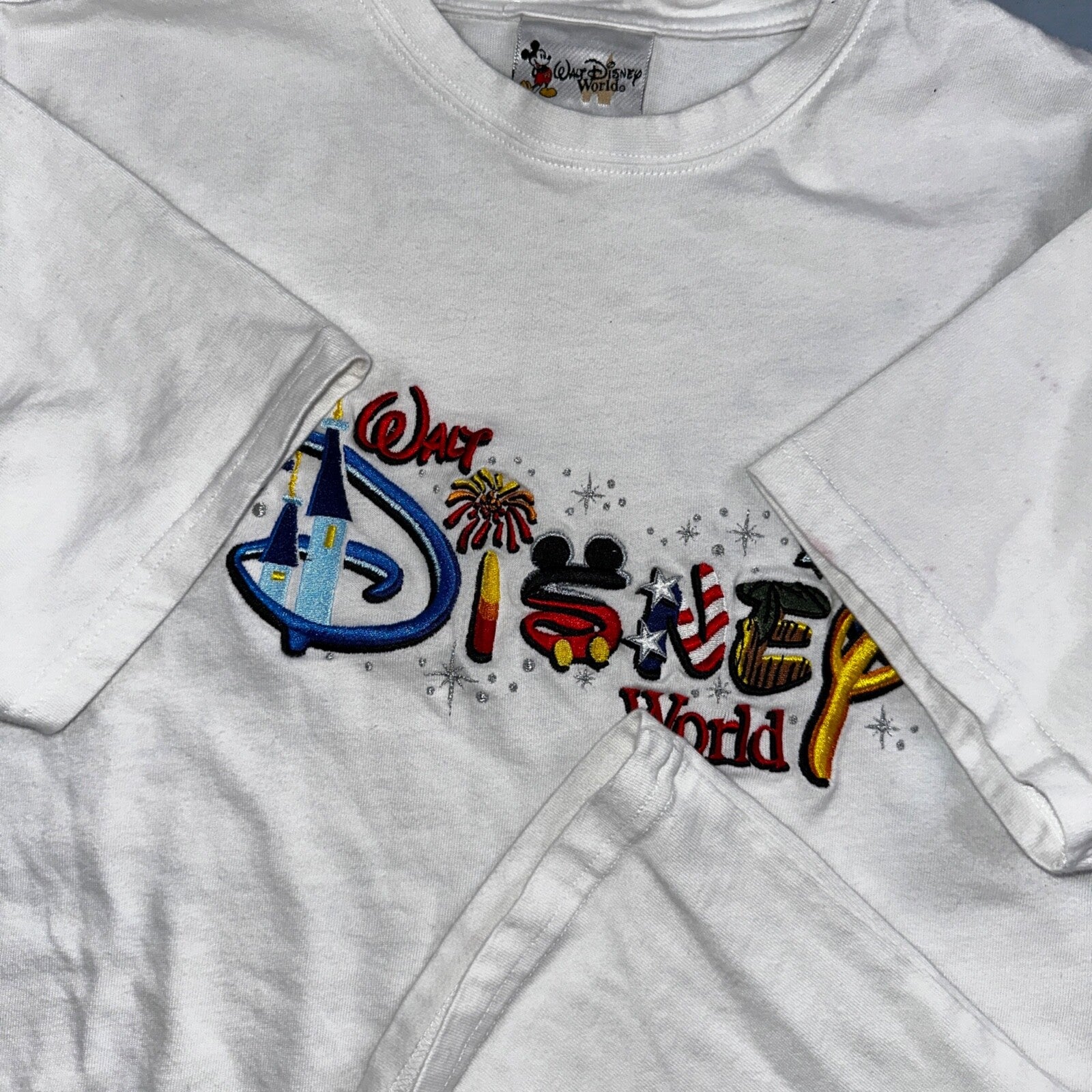 Disney World Character Spellout Cartoon VTG T Shirt Y2K Embroidery Rare Cool