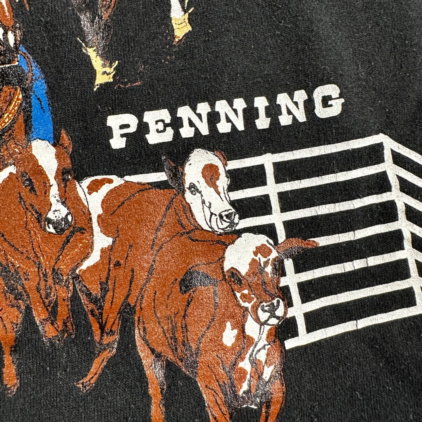 Horses Cowboy VTG T Shirt Team Penning Cows Farm America Jerzees XL Black USA