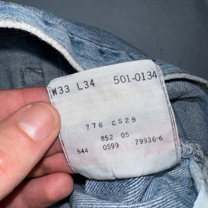 Levis 501 Vintage 90s USA XX Straight Leg Jeans Blue Light Wash 33x34 Act 30x33