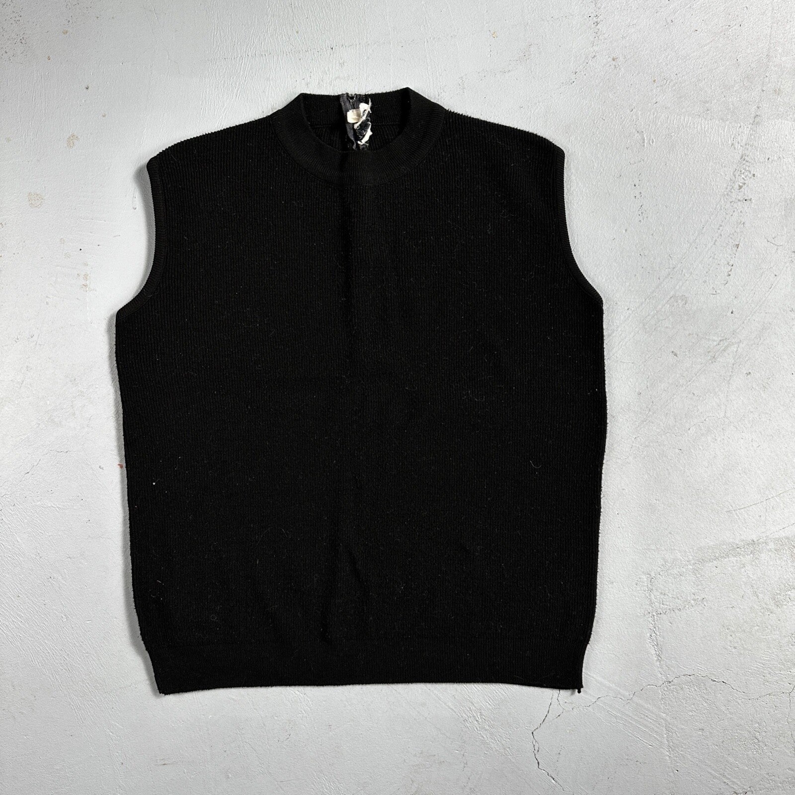 Black Cute Womens Knit No Sleeve Sweater 70s 80s Basic Essentials Look