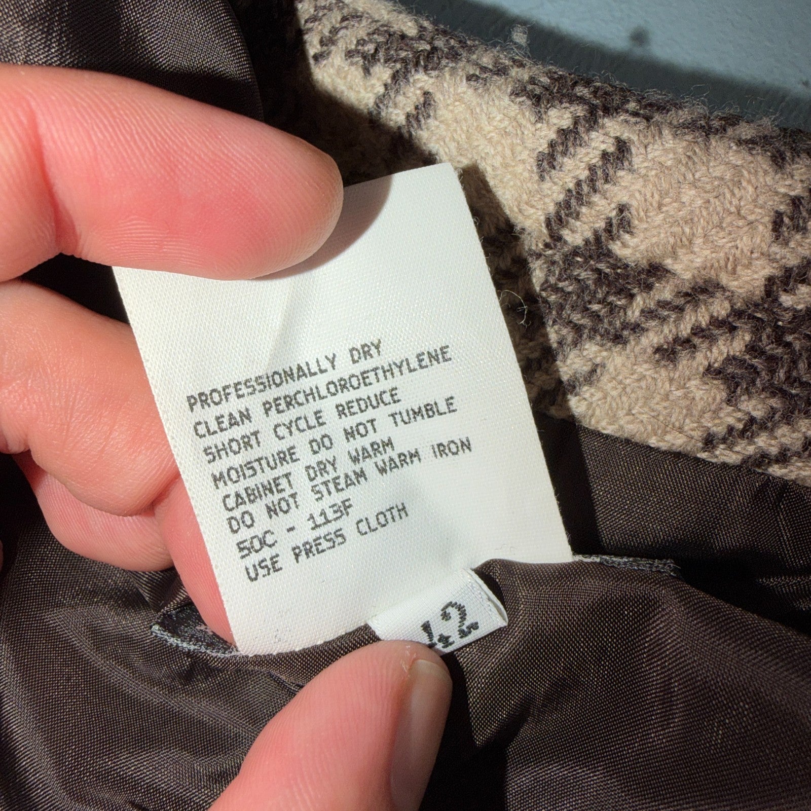 Giorgio Armani Jacket Women 42 VTG Brown Houndstooth V Neck Italy Cashmere Wool