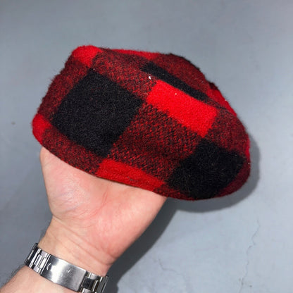 Vintage 1970s Woolrich Buffalo Plaid Red Black Hat with Ear Flaps USA 70s Warm