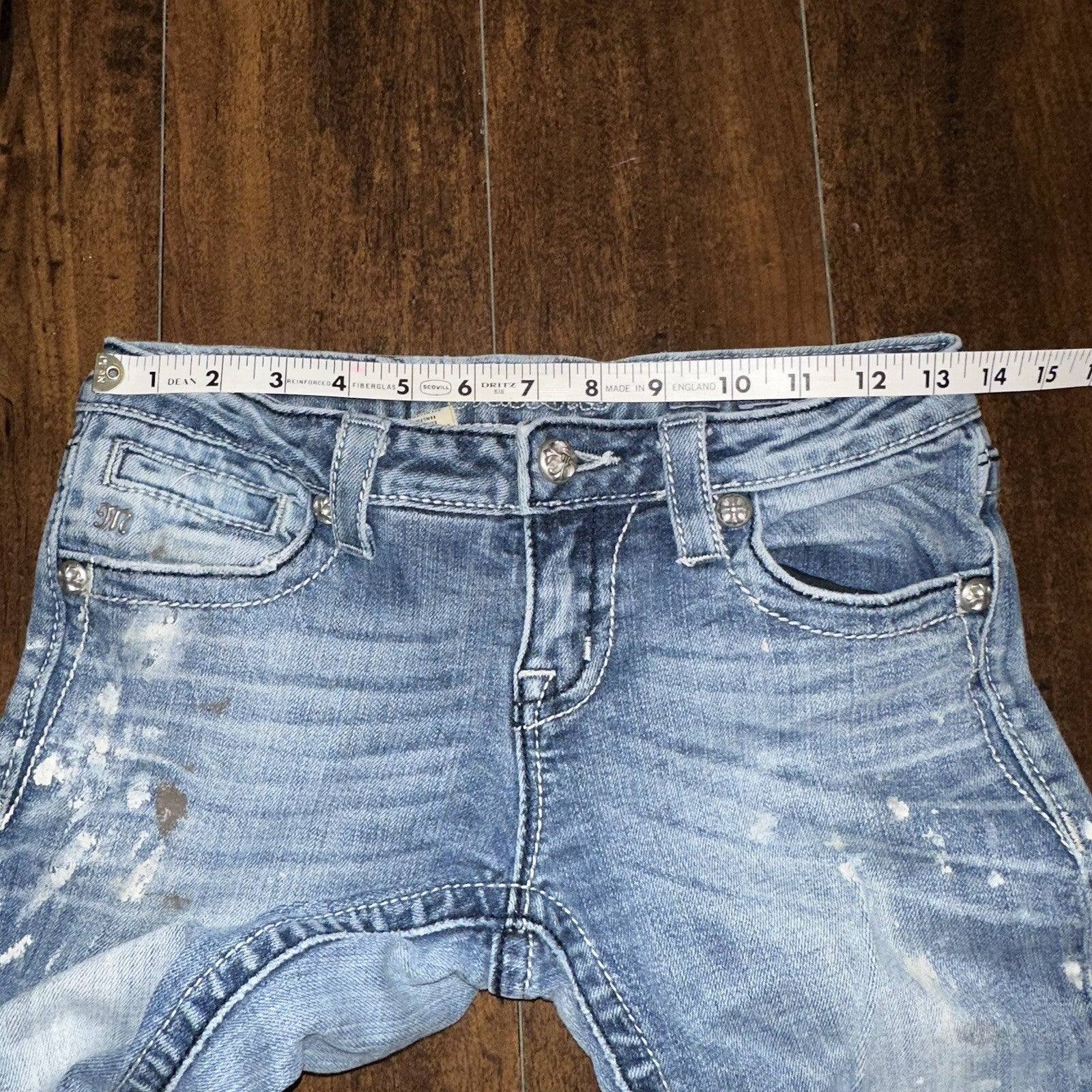 MISS ME RHINESTONE POCKET JE533OE2R EASY BOOT WOMEN'S JEANS 25 VTG PAINT Y2K