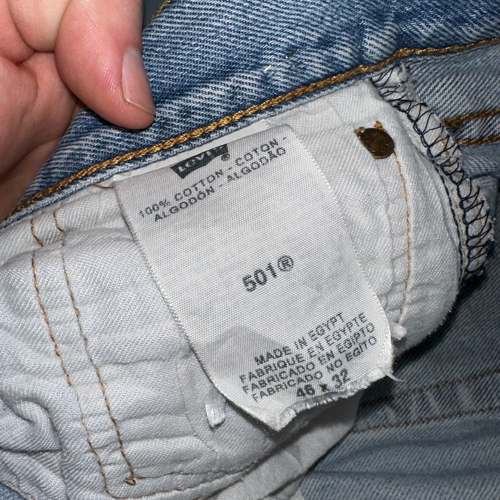 Levis 501 Vintage Y2K XX Straight Leg Jeans Rips Blue Light Wash 46x32 Act 42x28