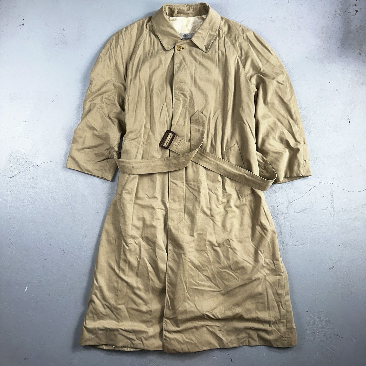 AQUASCUTUM Men's Long Button Up Beige Trench Coat UK 42 Pre-Loved Classic Belted