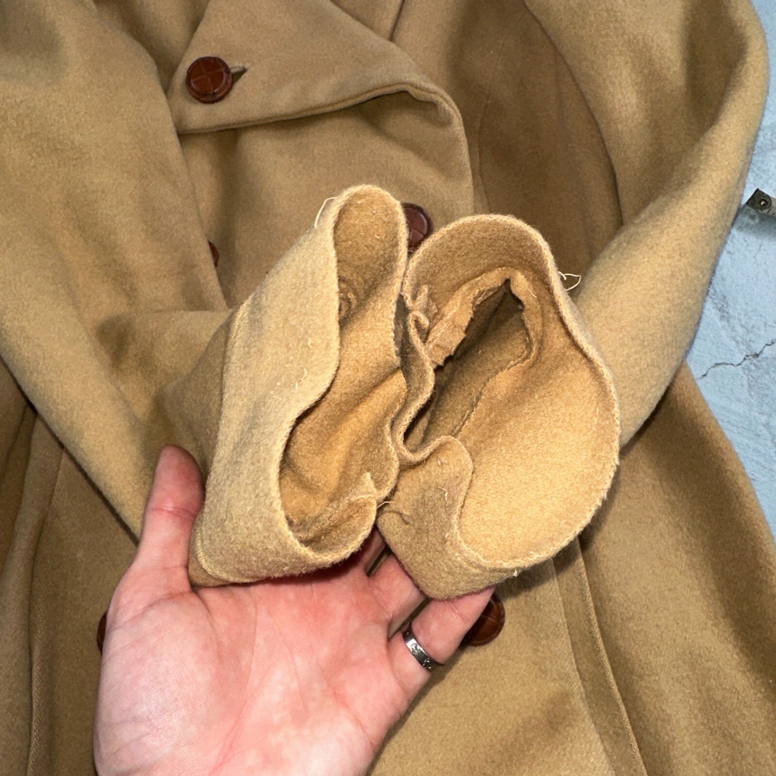 1950s Vintage Taupe Brown Wool Swing Coat Boho Warm Winter Rockabilly Belted 50s