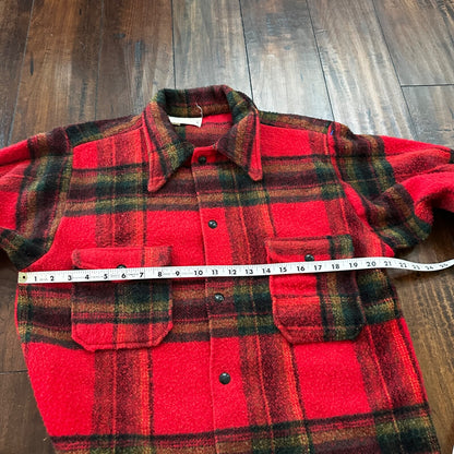 Vtg 60s Rockabilly Grunge Mens Double Pocket Plaid Flannel Shirt Jac 1960s Red