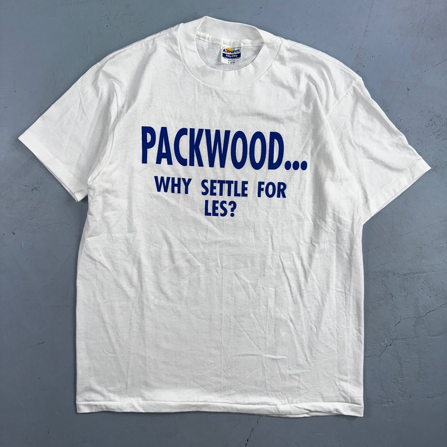 Hanes 80s Packwood VTG T Shirt Why Settle Funny Single Stitch Graphic Text Humor