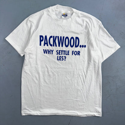 Hanes 80s Packwood VTG T Shirt Why Settle Funny Single Stitch Graphic Text Humor