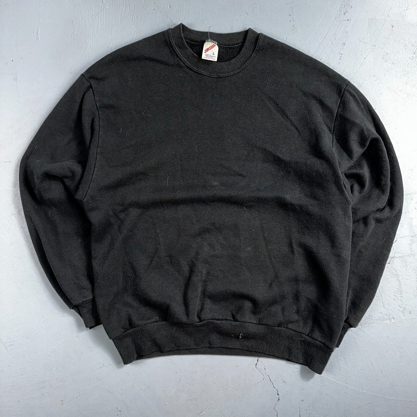 JERZEES Blank Black VTG Crew Neck Sweatshirt Black 90s No Graphic Basic L USA