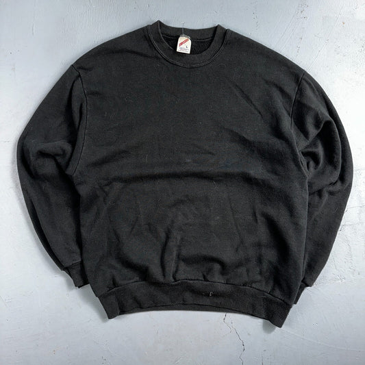 JERZEES Blank Black VTG Crew Neck Sweatshirt Black 90s No Graphic Basic L USA