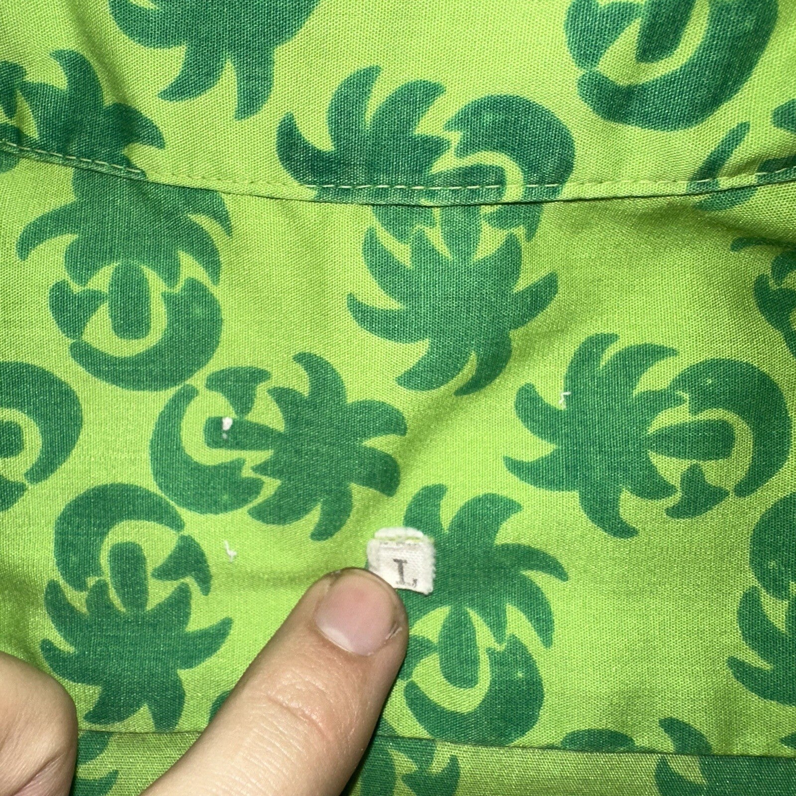 Vintage 50s Hawaiian Aloha Print Shirt Rockabilly Honolulu 60s Button Green