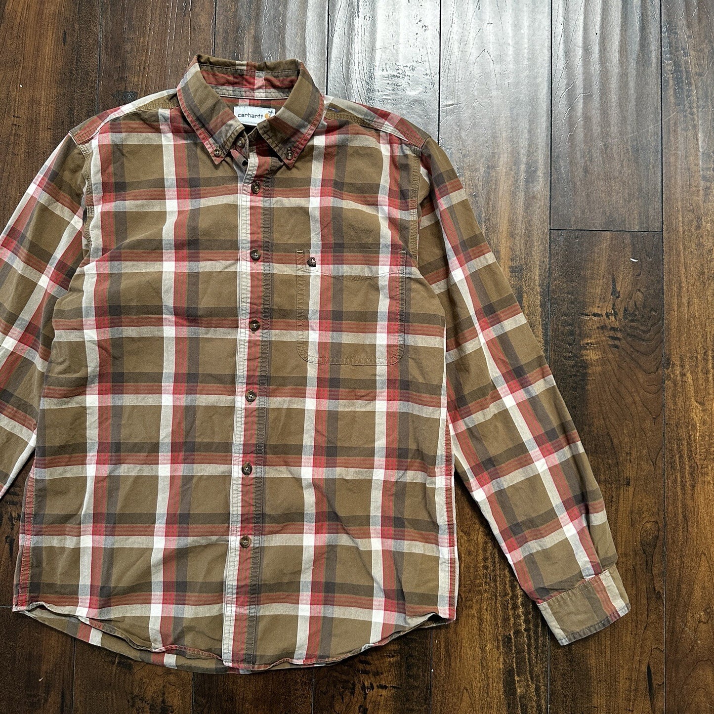 Carhartt Shirt Men M Brown Plaid Button Down Shirt Long Sleeve Casual Outdoor