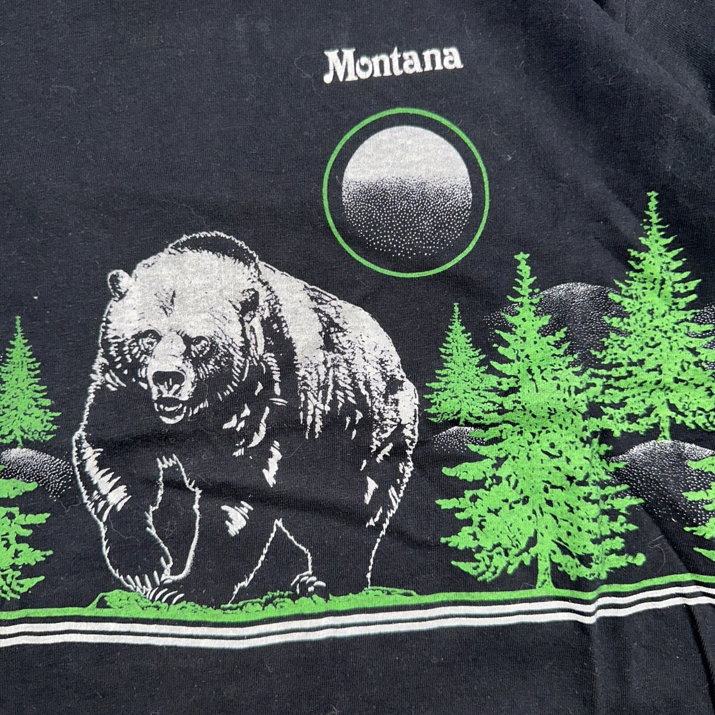 Bear Mountain Montana VTG T Shirt Double Sided 80s Black Art Moon Nature Animal