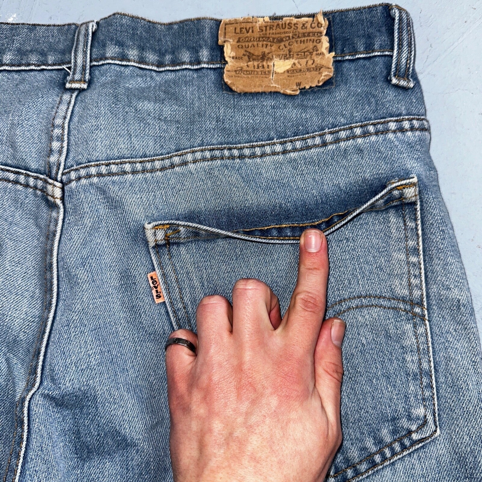 Levis 517 Vintage 80s USA Orange Tab Bootcut Flare Blue Worn Jeans Act 34x26