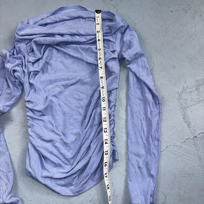 Rayon Blouse Womens S Purple Off Shoulder Crinkle Top Mesh Ruched Y2K