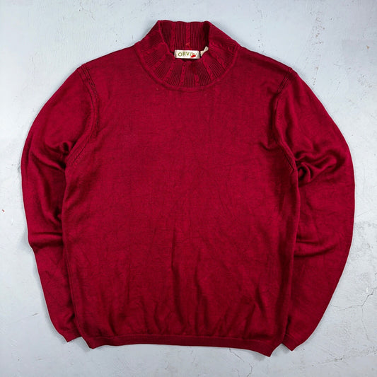 Orvis 100% Silk Pullover Red Mock Neck Sweater Women’s M Cable Knit Accent