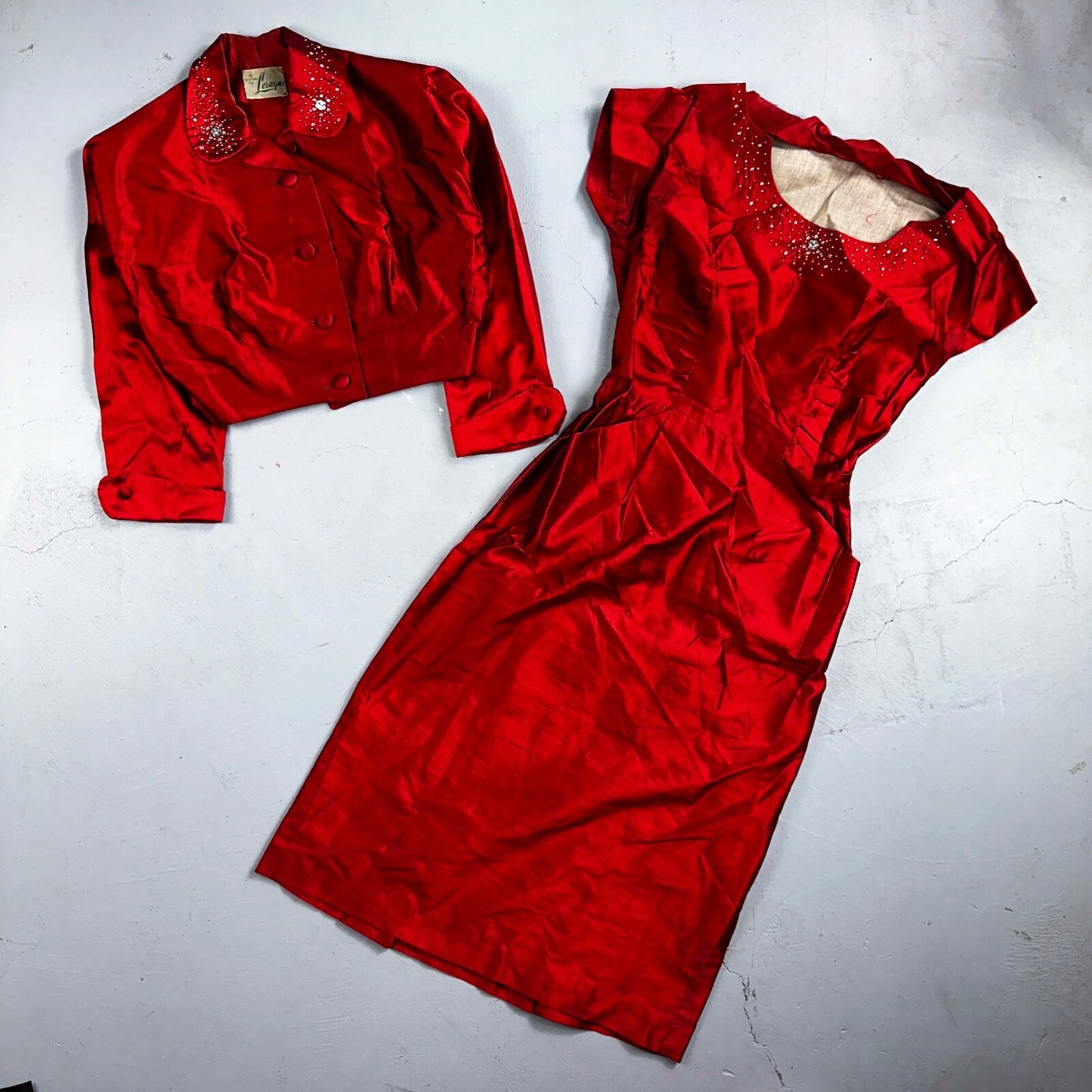 Real Vintage 1940s Lorayne Original Long Red Top Button Down Dress Women's 40s