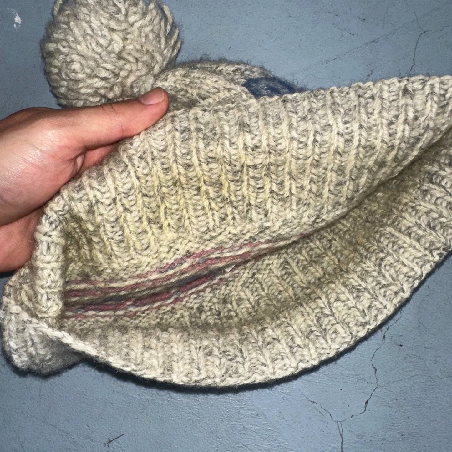 Vintage Danspin Denmark Wool Knit Hat Nordic Fair Isle Beanie Pom Winter Cap 70s