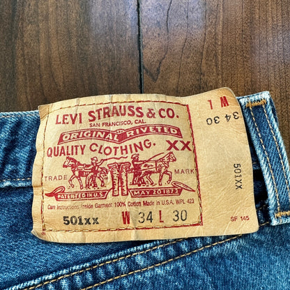 VTG Levis 501 XX Button Fly 90s USA Jeans Denim Straight Capri 34x30 Act 30x24