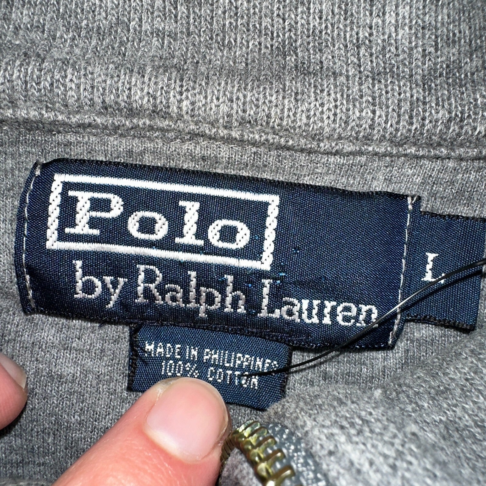 Polo Ralph Lauren Sweater Mens Large Gray Heather 1/4 Zip Mock Neck Pony VTG