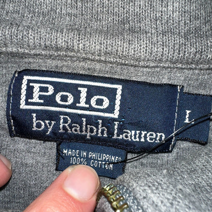 Polo Ralph Lauren Sweater Mens Large Gray Heather 1/4 Zip Mock Neck Pony VTG