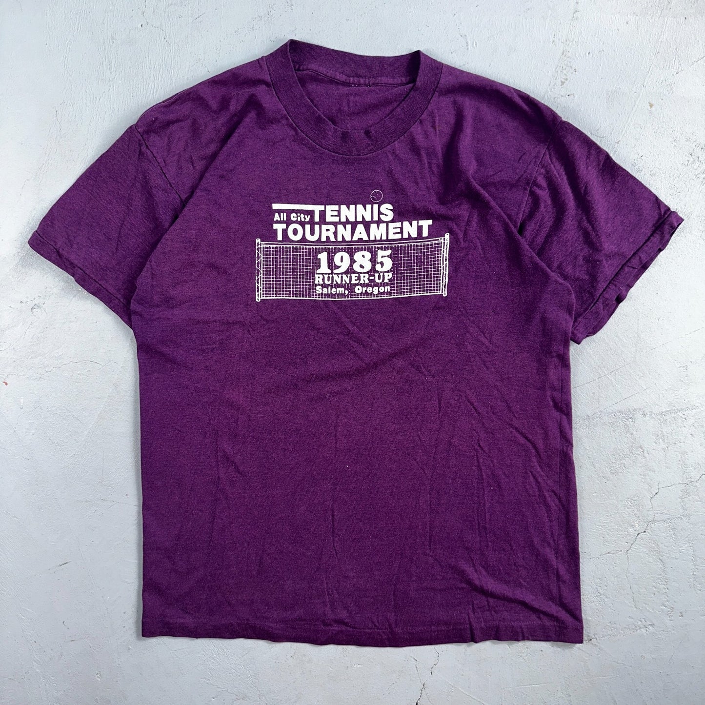 Tennis Tournament Salem Oregon 1985 VTG T Shirt 80s Purple PDX Single Stitch