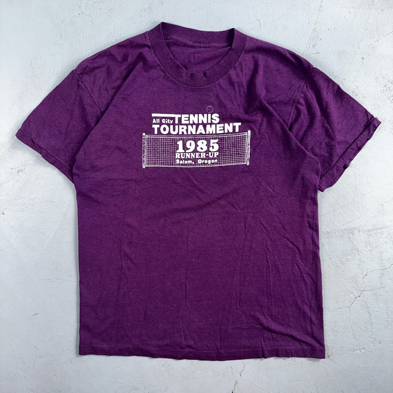 Tennis Tournament Salem Oregon 1985 VTG T Shirt 80s Purple PDX Single Stitch
