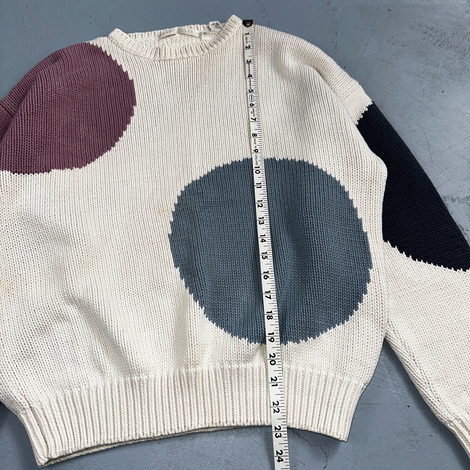 Perry Ellis VTG Atomic Pullover Sweater Womens M Multicolor Abstract Ski Cotton