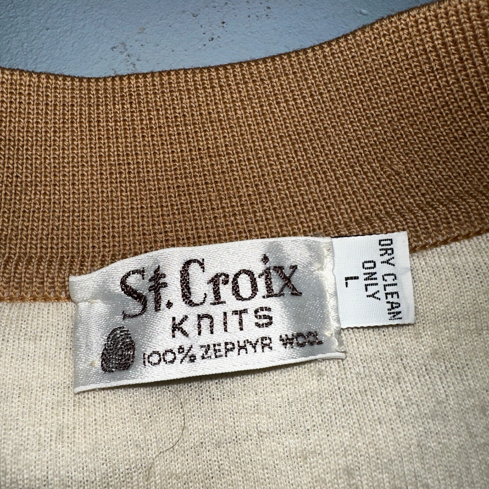 VTG St. Croix Knits Zephyr Wool Cardigan Size L Ivory Old Money Academia Preppy