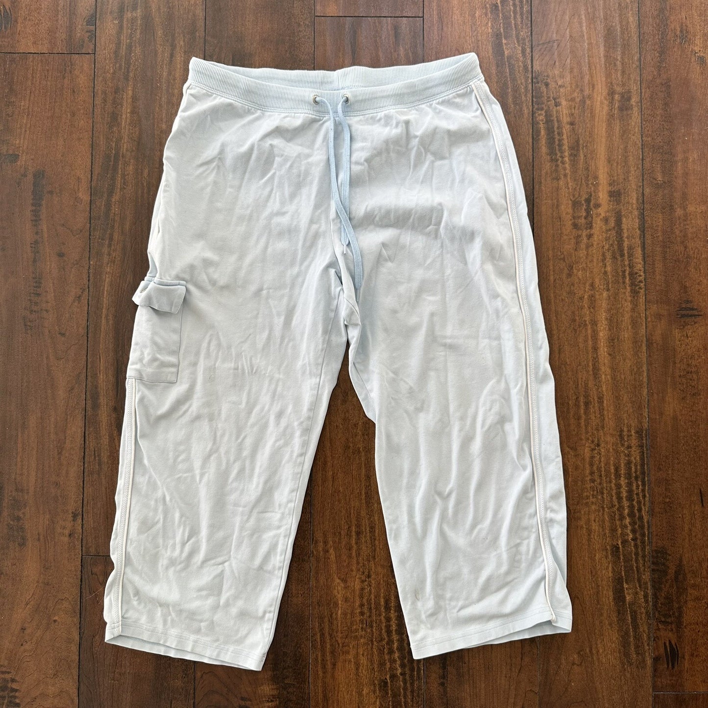 Gloria Vanderbilt Sport Pants Womens PL Blue Sweatpants Cotton Caro Pocket Capri