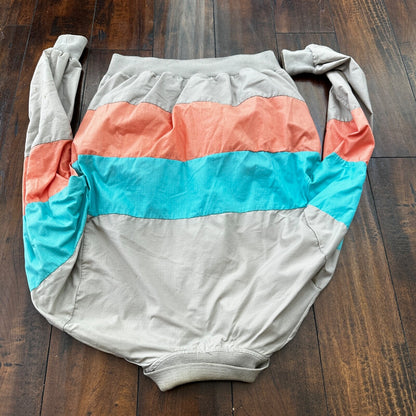 VTG 80s Duffel Pink Blue Strip Collared Pullover Windbreaker Womens L Colorblock