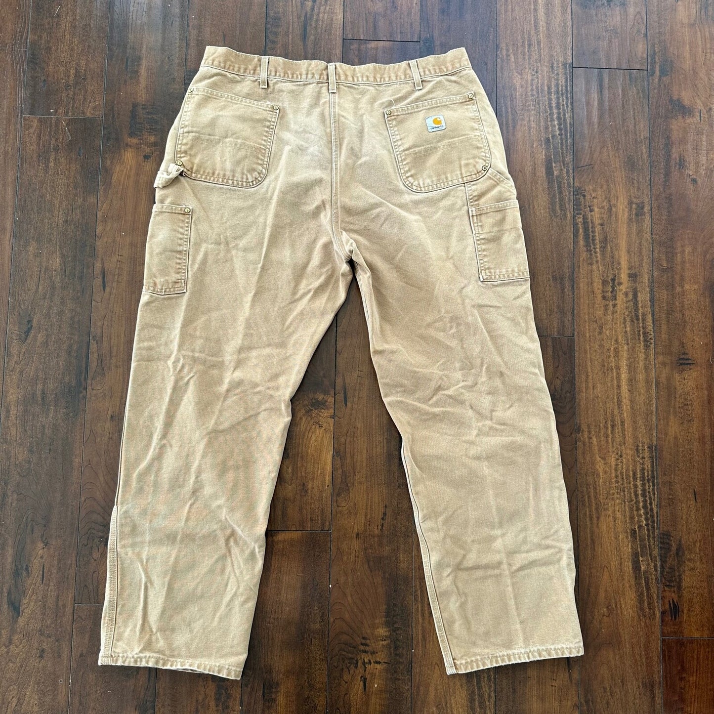 VTG USA Carhartt Thrashed Double Knee Work Dungaree Duck Brown 90s Pants 42x32