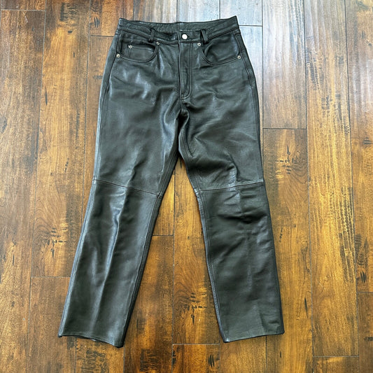 Vintage Wilsons Men's Lined Black Heavy Leather Pants Size 32 Act 30x29 Biker