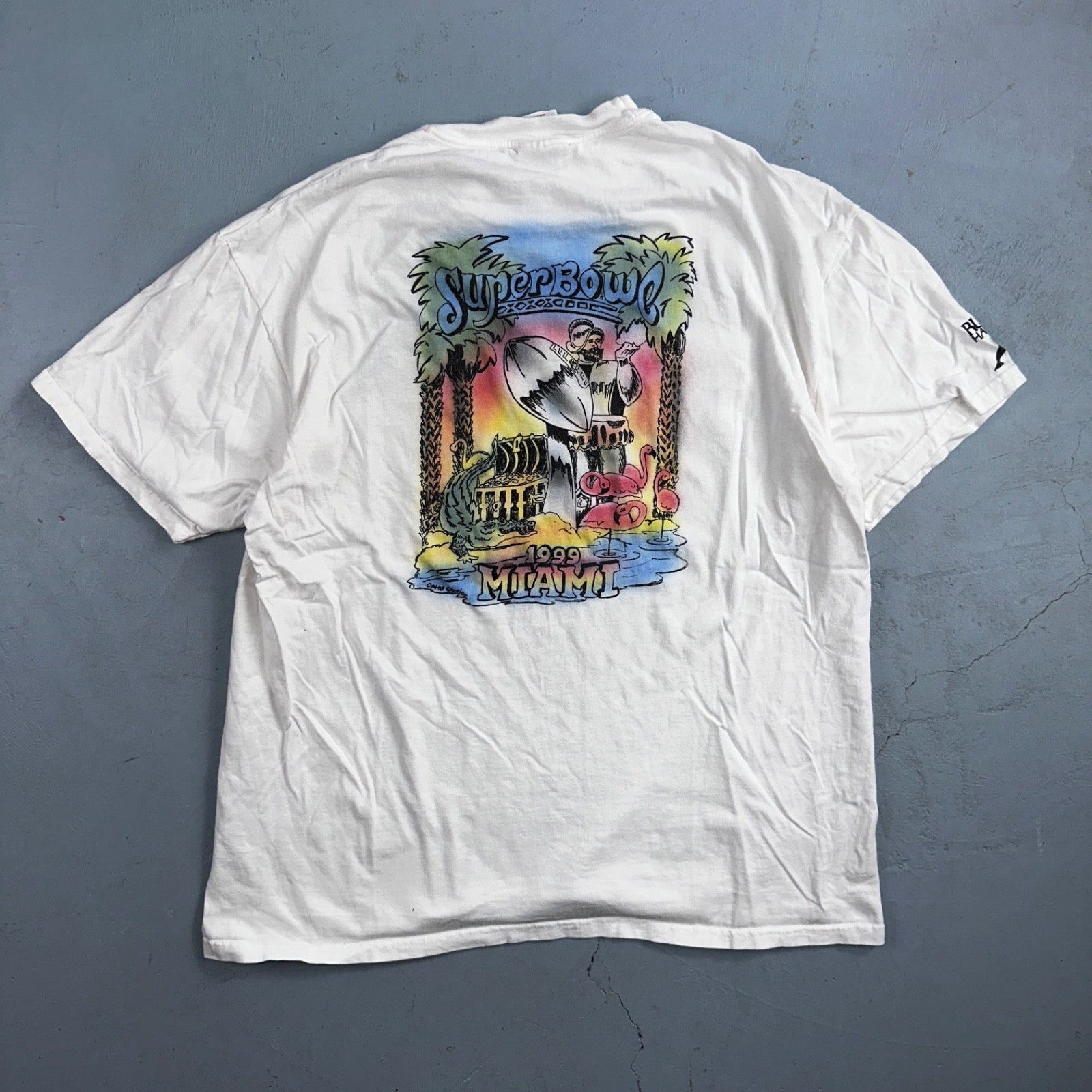 Miami Super Bowl 1999 90s VTG T Shirt Graphic Art Football Sports Dolphins