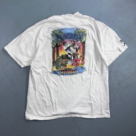 Miami Super Bowl 1999 90s VTG T Shirt Graphic Art Football Sports Dolphins