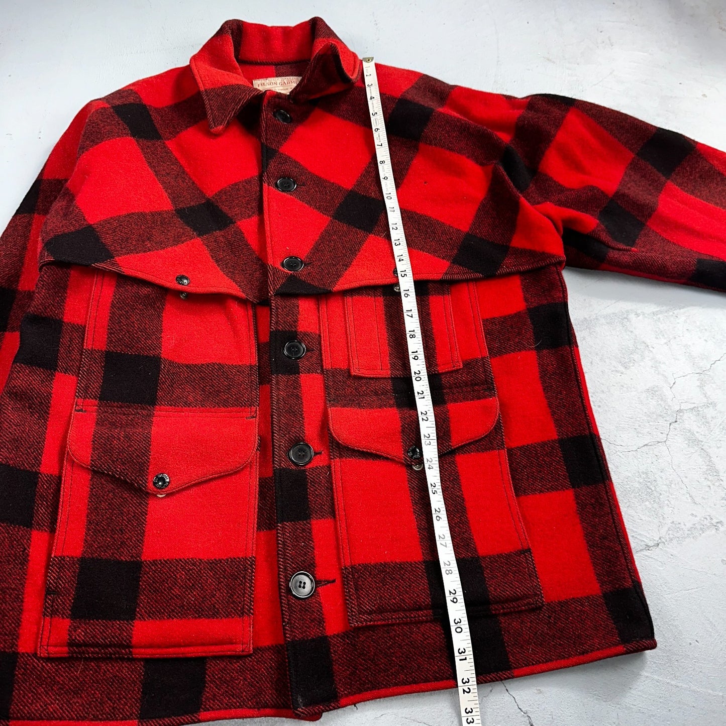 Filson Double Mackinaw Cruiser Coat Jacket Mens 46 Red Plaid Wool 70s Vintage