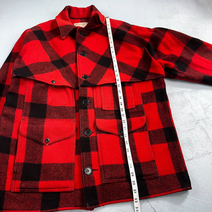 Filson Double Mackinaw Cruiser Coat Jacket Mens 46 Red Plaid Wool 70s Vintage