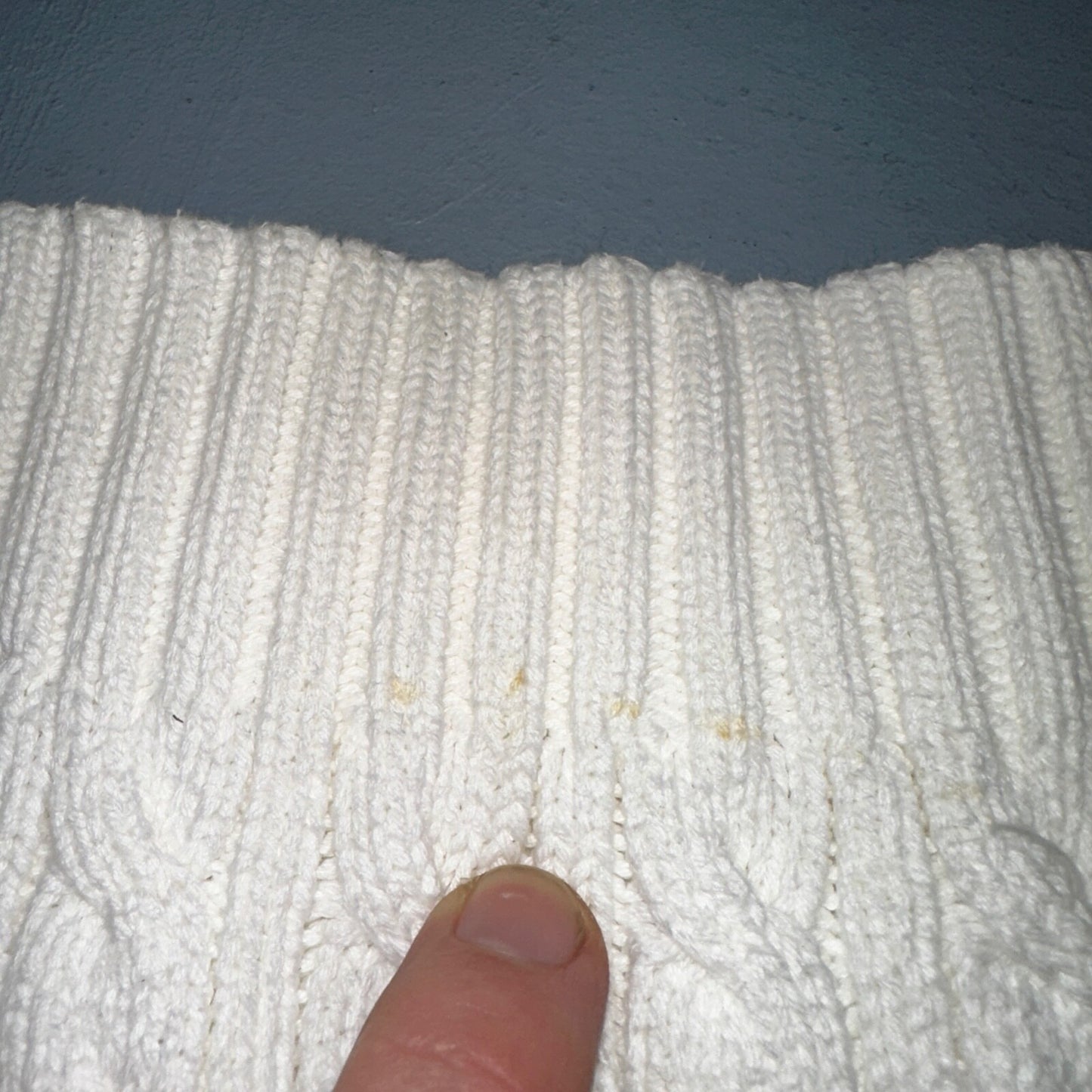 Lauren Ralph Lauren White Cable Knit V Neck Pullover Sweater Womens M Cotton