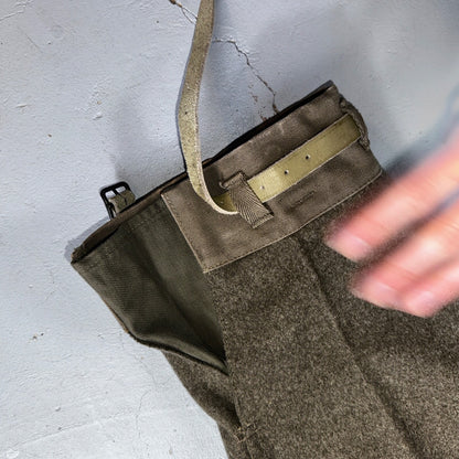 Vintage 1960s Swedish Army Wool Cargo Heavy Pants WWII Leather Straps 34x31