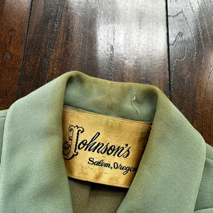 1950s Teal Green VTG 2 Piece Womens Houndstooth Suit Joselli MCM Wool 50s 40s