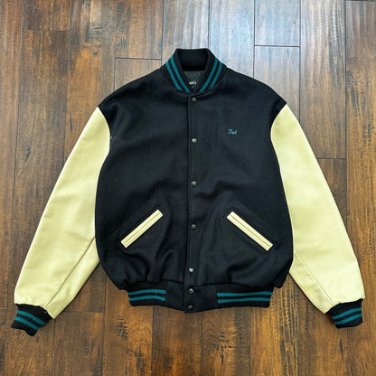 VTG Graffiti Alley Varsity Leather Letterman 70s Jacket 48 Portland Cars Racing