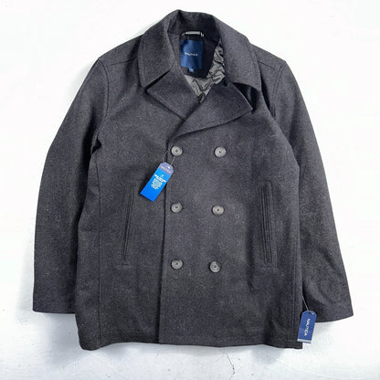 Nautica Men's Size L Double Breasted Wool Blend Collar Peacoat Black NWT $250