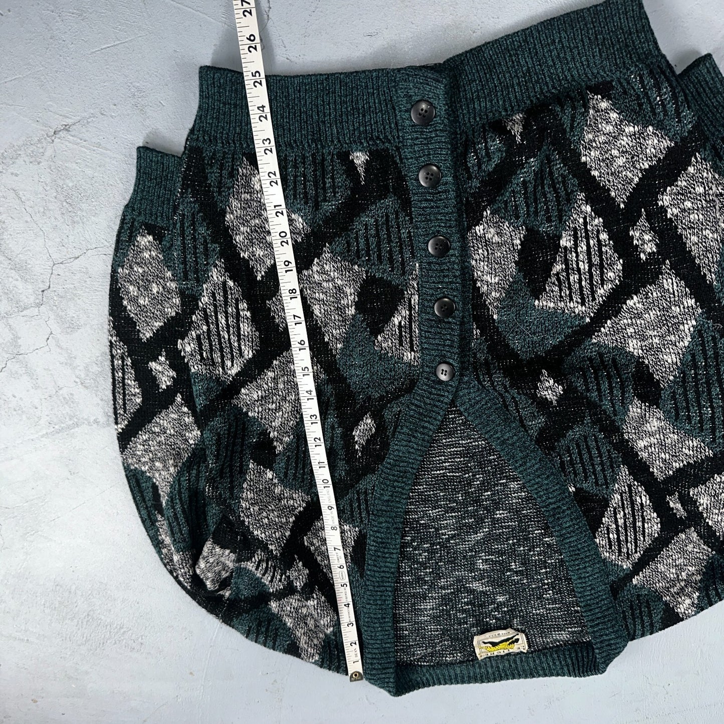 Vintage Le Tigre Mens Sweater M Blue Geometric Cardigan Grandpa 90s Cozy Aztec