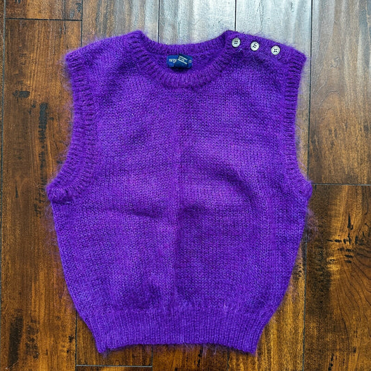 Vintage Purple 80s Sweater Mens L Mohair Vest Geometric Hippie Boho Wool