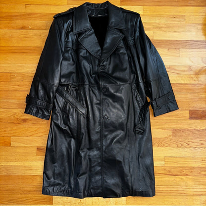 VTG Mens Long Length Vintage Leather Military Duster Custom Made Lined 1980s