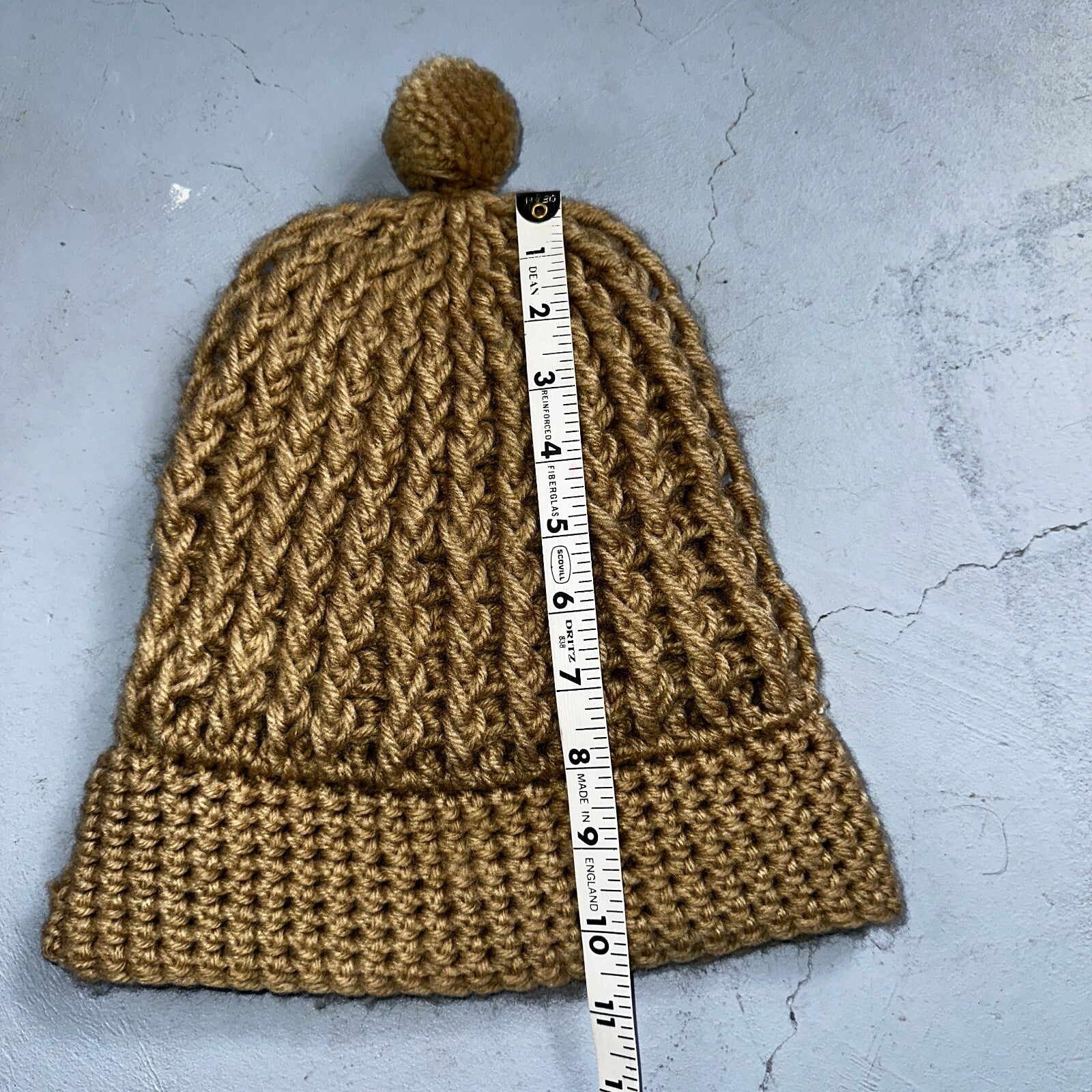 Vintage K Mart 100% Acrylic Knit Beanie Winter Hat Cap Tan Made In Japan