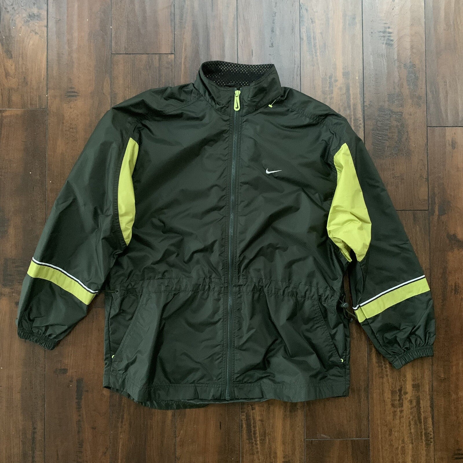 Vintage Nike Womens S 90s Windbreaker Forest Green Zip Pullover Cinch Jacket