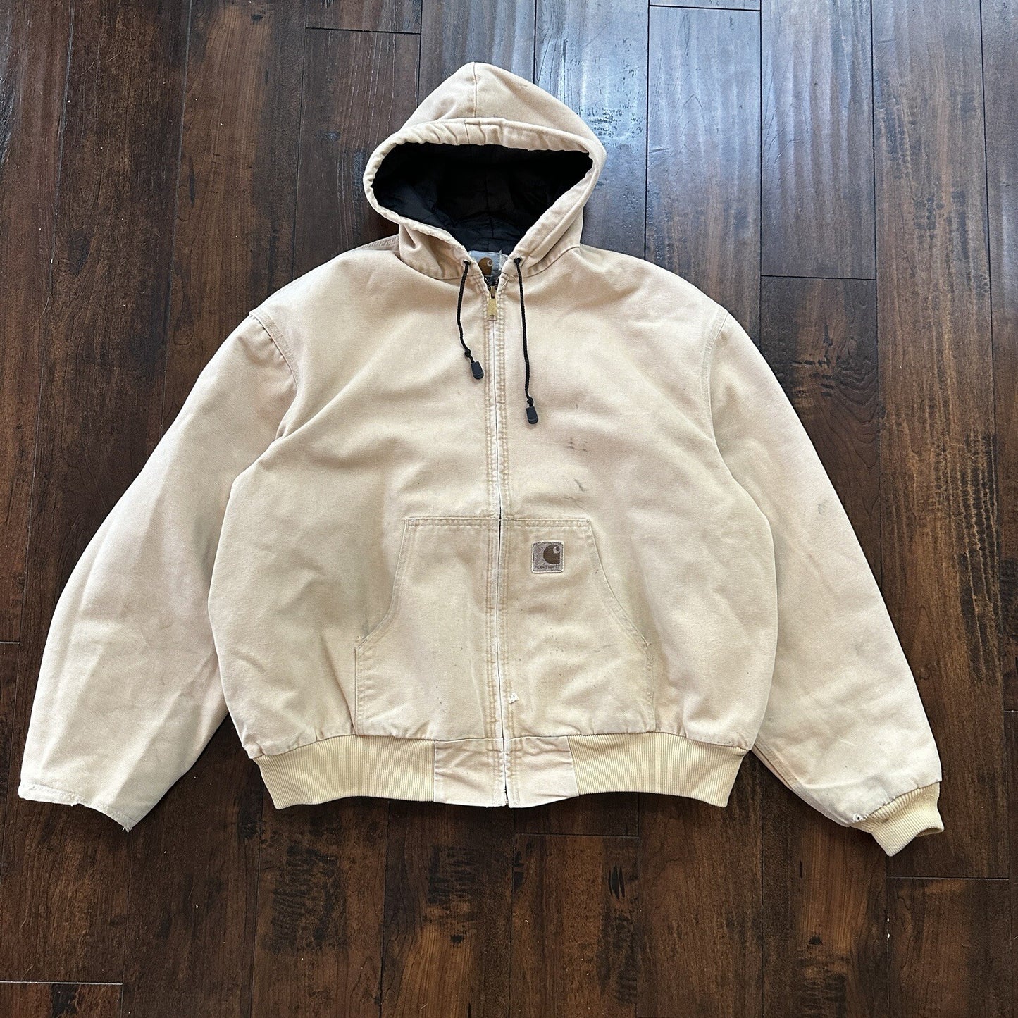 VTG 90s Carhartt Hooded Quilted Lined Tan Duck Canvas Jacket JQ295 2XL