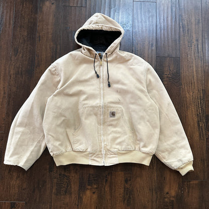 VTG 90s Carhartt Hooded Quilted Lined Tan Duck Canvas Jacket JQ295 2XL